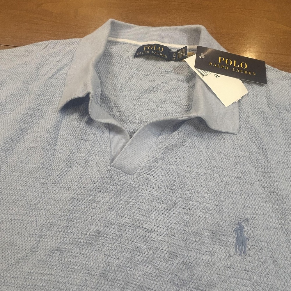 Polo Ralph Lauren Polo Shirt Mens XL Blue Cotton Linen Short Sleeve Pony NWT